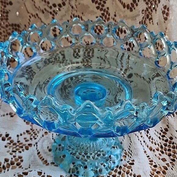 Westmoreland Ice Blue Glass Art Doric Lace Pedestal Dish - Picture 3 of 10